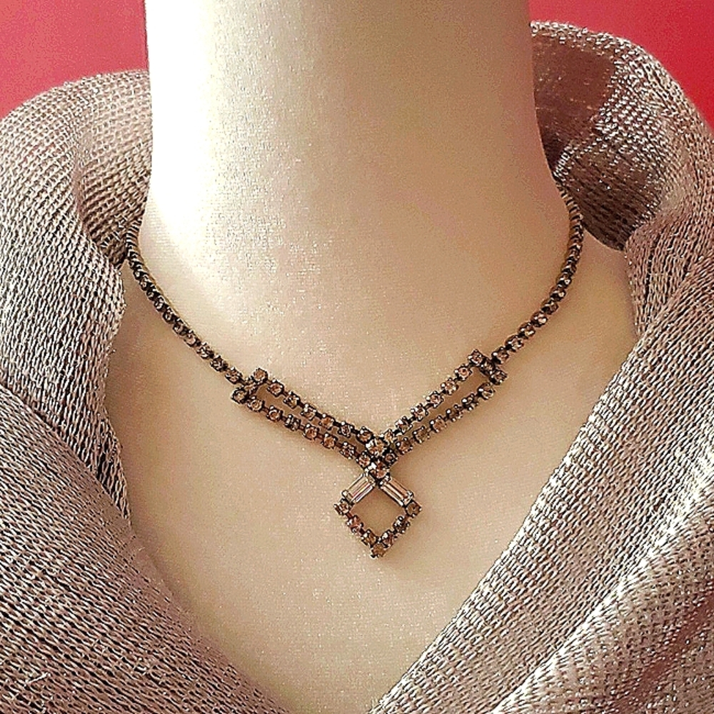 Vintage Rhinestone Choker Necklace - Picture 3 of 5